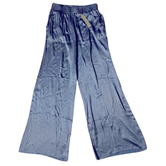 Revolve Krisa wide leg satiny blue pants pull on comfortable flowy pockets sz L - Picture 1 of 6